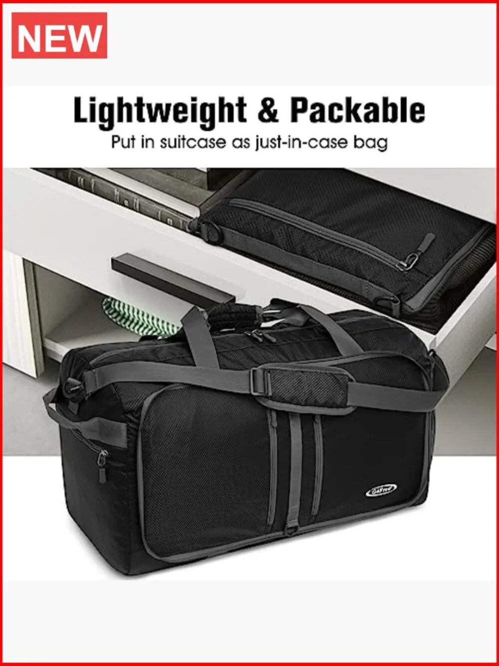 Foldable Duffel Bag, Water-Repellent Travel Backpack, Lightweight Carry-On for